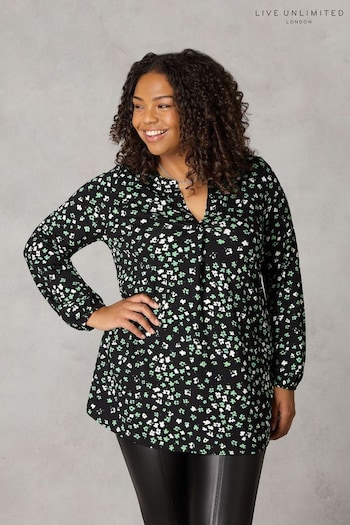 Live Unlimited Curve Green Ditsy Print Jersey Notch Front Top (Q83237) | £45