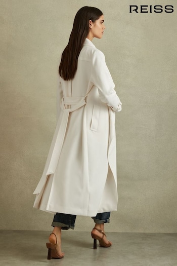 Reiss White Etta Petite Double Breasted Belted Trench Coat (Q83331) | £338