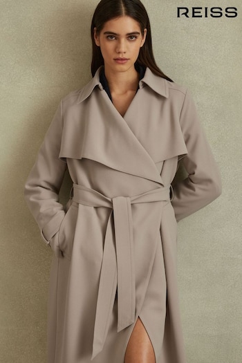 Reiss Mink Neutral Etta Double Breasted Belted Trench Coat (Q83376) | £338