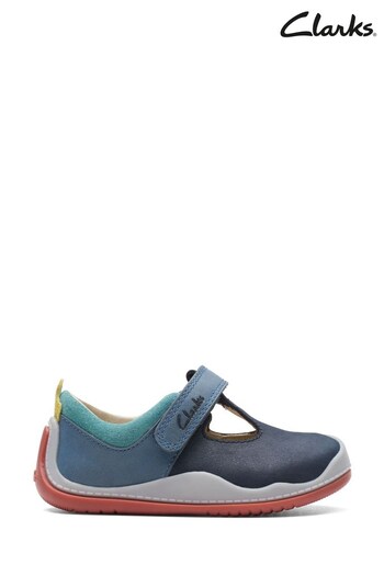 Clarks Blue Leather Roller Bright T-Bar Shoes (Q83405) | £30