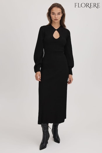 Florere Ribbed Blouson Sleeve Midi Dress (Q83415) | £148