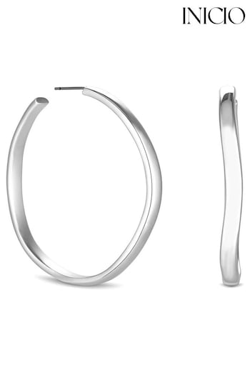 Inicio Recycled Sterling Silver Plated Molten Hoop Earrings - Gift Pouch (Q83422) | £25