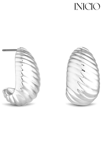 Inicio Recycled Sterling Silver Plated Textured Hoop Earrings - Gift Pouch (Q83425) | £25