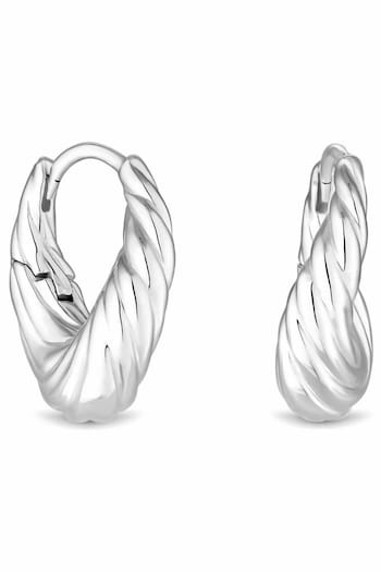 Inicio Silver Plated Recycled Textured Wave Hoop Earrings - Gift Pouch (Q83432) | £30