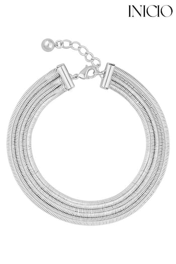 Inicio Recycled Sterling Silver Plated Multi Row Snake Chain Bracelet - Gift Pouch (Q83434) | £25
