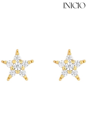 Inicio 14K Gold Plated Recycled Cubic Zirconia Star Stud Earrings - Gift Pouch (Q83437) | £20