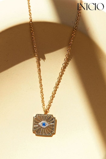 Inicio 14K Gold Plated Recycled Evil Eye Pendant Necklace  - Gift Pouch (Q83439) | £30