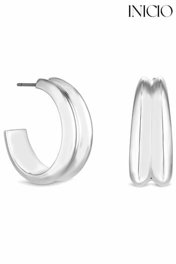 Inicio Recycled Sterling Silver Plated Curved Hoop Earrings - Gift Pouch (Q83440) | £30