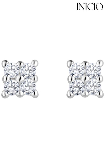 Inicio Silver Plated Recycled Cubic Zirconia Multi Stone Mini Stud Earrings - Gift Pouch (Q83442) | £22