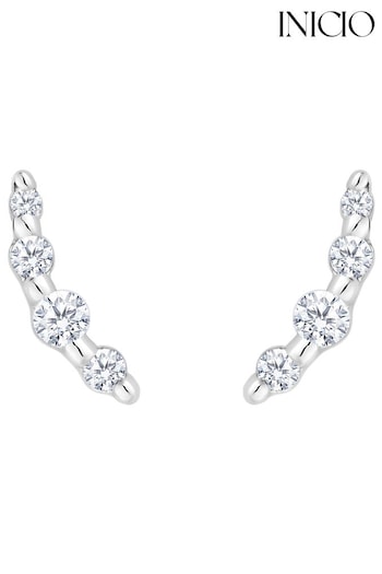 Inicio Silver Plated Recycled Cubic Zirconia Mini Ear Climber - Gift Pouch (Q83444) | £25