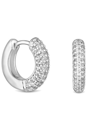 Inicio Silver Plated Recycled Cubic Zirconia Hoop Earrings - Gift Pouch (Q83445) | £32