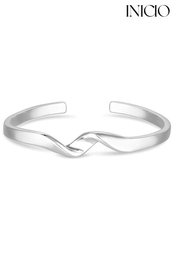 Inicio Recycled Sterling Silver Plated Twisted Bangle Bracelet - Gift Pouch (Q83448) | £40