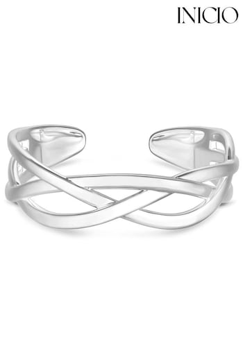 IniciInicio Recycled Sterling Silver Plated Cross Over Bangle Bracelet - Gift Pouch (Q83457) | £40