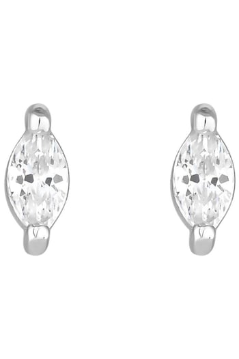 Inicio Silver Plated Recycled Cubic Zirconia Mini Navette Stud Earrings - Gift Pouch (Q83459) | £22