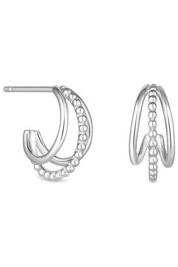 Inicio Silver Plated Recycled 3 Row Hoop Earrings - Gift Pouch (Q83469) | £30