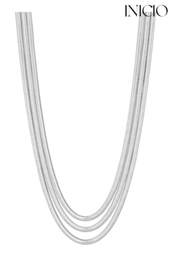 Inicio Recycled Sterling Silver Plated Multi Row Snake Chain Necklace - Gift Pouch (Q83478) | £35