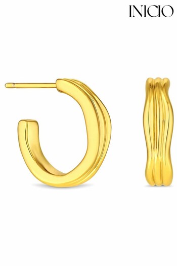Inicio 14K Gold Plated Recycled Polished Hoop Earrings - Gift Pouch (Q83479) | £30