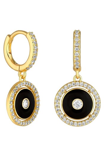 Inicio 14K Gold Plated Recycled Jet Enamel And Cubic Zirconia Charm Earrings - Gift Pouch (Q83486) | £30