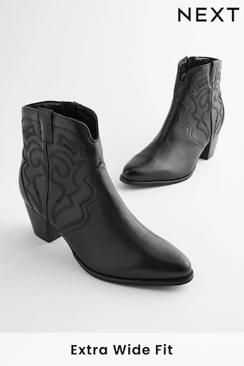 Black Extra Wide Fit Forever Comfort® Stitched Detail Ankle Western/Cowboy Boots (Q83499) | £62