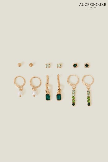 Accessorize Green Stud and Long Drop Earrings 6 Pack (Q83552) | £14
