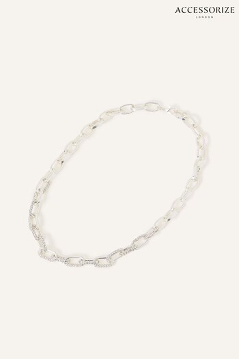 Accessorize Sterling Silver-Plated Chunky Pave White Chain (Q83572) | £20