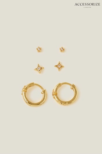 Accessorize 14ct Gold Tone Celestial Earrings Set of 3 (Q83585) | £20