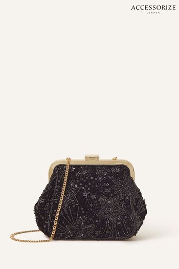 Accessorize Star Embellished Black Clip Frame Bag (Q83589) | £40