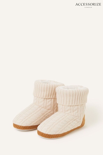 Accessorize Cream Cable Knitted Slipper Boots (Q83616) | £28