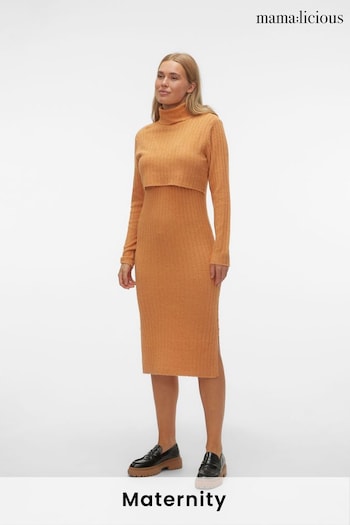 Mamalicious Yellow Maternity Roll Neck Knitted Jumper Dress With Nursing Function (Q83645) | £40