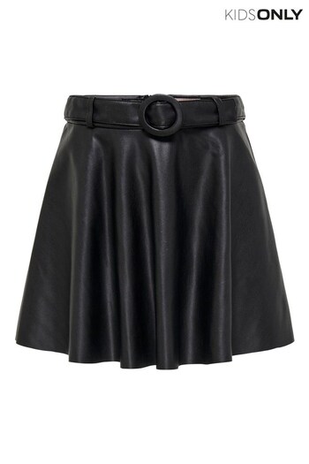 ONLY KIDS Black Faux Leather Belted Skater Skirt (Q83653) | £26
