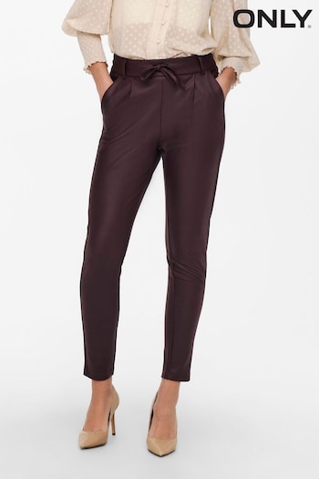 ONLY Burgundy High Waisted Tie Waist Coated Faux Leather Trousers (Q83656) | £36