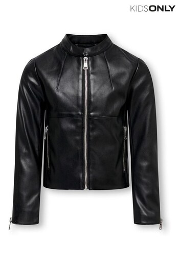 ONLY KIDS Black Collarless Faux Leather Jacket (Q83661) | £40