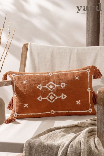 Yard Brown Folis Embroidered Feather Filled Cushion (Q83704) | £19