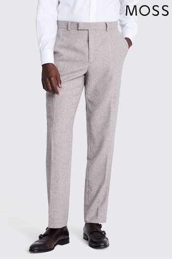 MOSS Natural Regular Fit Taupe Twill Trousers (Q83733) | £90