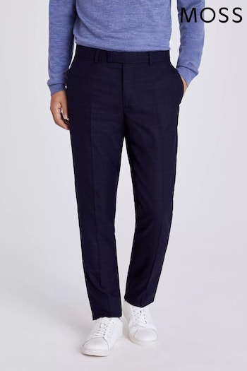 MOSS Blue Slim Fit Ink Check Trousers (Q83749) | £80