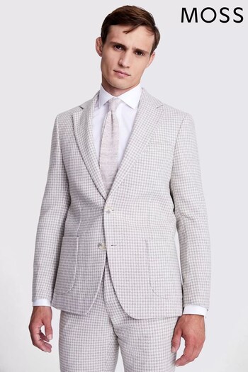 Tailored Fit Stone Houndstooth Tweed Jacket (Q83770) | £159