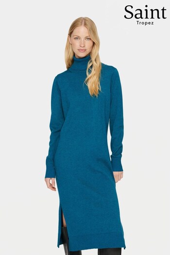 Saint Tropez Green Mila Rollneck Knee Length Knit Dress (Q83771) | £45