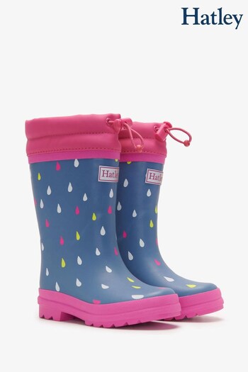 Hatley Blue Tiny Drops Sherpa Lined Rain Boots & Matching Socks (Q83789) | £40