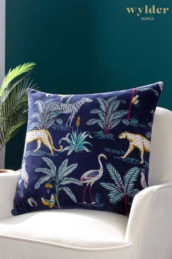 Wylder Tropics Blue Wilds Tropical Cotton Feather Filled Cushion (Q83815) | £32