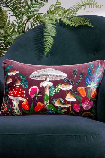 Wylder Nature Purple Wild Garden Mushroom Velvet Piped Polyester Filled Cushion (Q83825) | £17