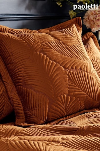 Paoletti Orange Palmeria Quilted Velvet Feather Filled Cushion (Q83831) | £34