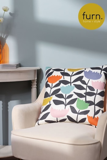 Furn White Tulipa Floral Polyester Filled Cushion (Q83834) | £19
