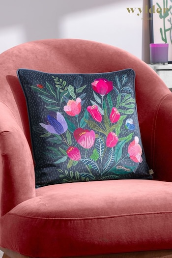 Wylder Nature Grey Wild Garden Posies Velvet Piped Polyester Filled Cushion (Q83836) | £18