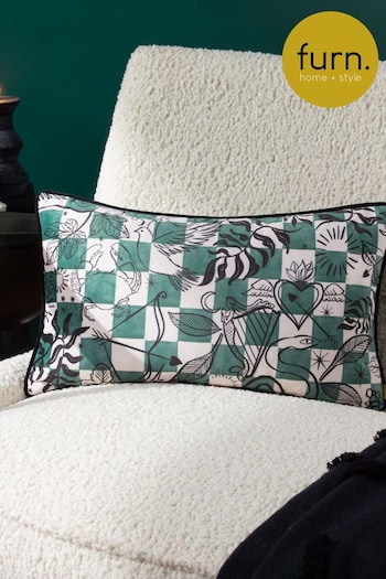 Furn Green Mythos Velvet Piped Polyester Filled Cushion (Q83846) | £19