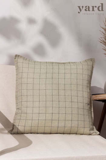 Yard Natural Linen Grid Check Feather Filled Cushion (Q83861) | £32