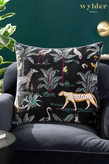 Wylder Tropics Black Wilds Tropical Cotton Polyester Filled Cushion (Q83868) | £22