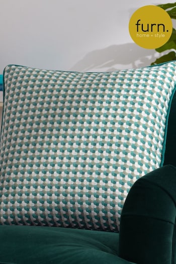 Furn Blue Marttel Geometric Jacquard Feather Filled Cushion (Q83870) | £19