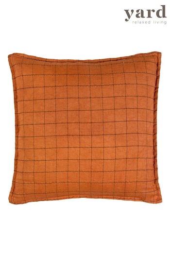 Yard Red Linen Grid Check Feather Filled Cushion (Q83874) | £32