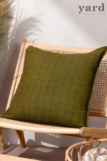 Yard Green Linen Grid Check Feather Filled Cushion (Q83907) | £32