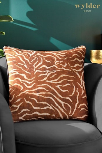 Wylder Tropics Orange Jurong Tiger Chenille Animal Print Feather Filled Cushion (Q83912) | £26